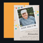 Funny Photo Men 91st birthday invitations<br><div class="desc">Look who is 91 - Funny Photo 91st birthday invitations Men</div>