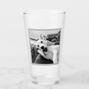 Funny Photo of Dog Best Dad and Friend B & W Glass