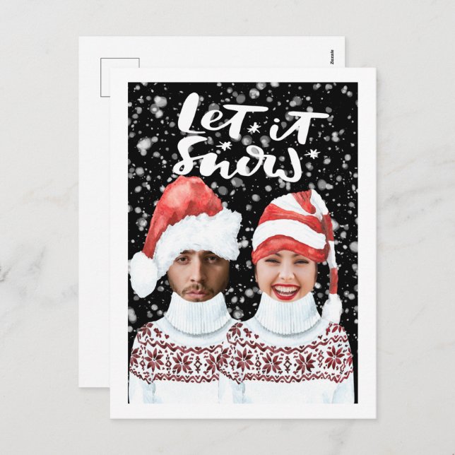 Funny Photo Personalised Christmas Let It Snow Holiday Postcard (Front/Back)