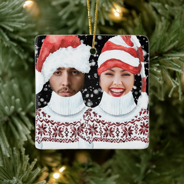 Funny Photo Personalized Christmas Ceramic Ornament (Tree)
