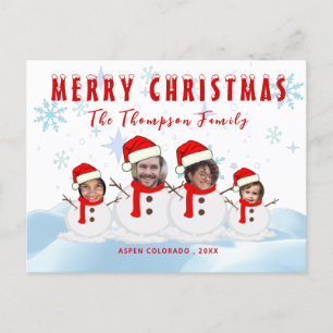 Funny Photo Snowman Family Postcard