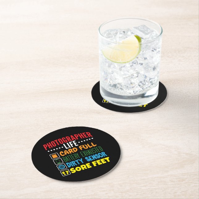 Funny Photographer Life Checklist Round Paper Coaster (Insitu)