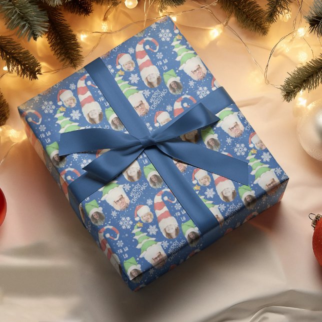Funny Photos Merry Christmas Novelty Blue Gift Wrapping Paper (Creator Uploaded)