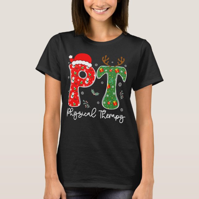 Funny Physical Therapy Christmas Santa Hat PT Xmas T-Shirt (Front)