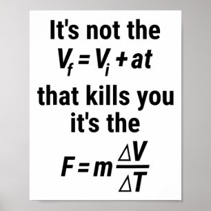 Funny Physics T Shirt With A Fall And Force Equati Poster