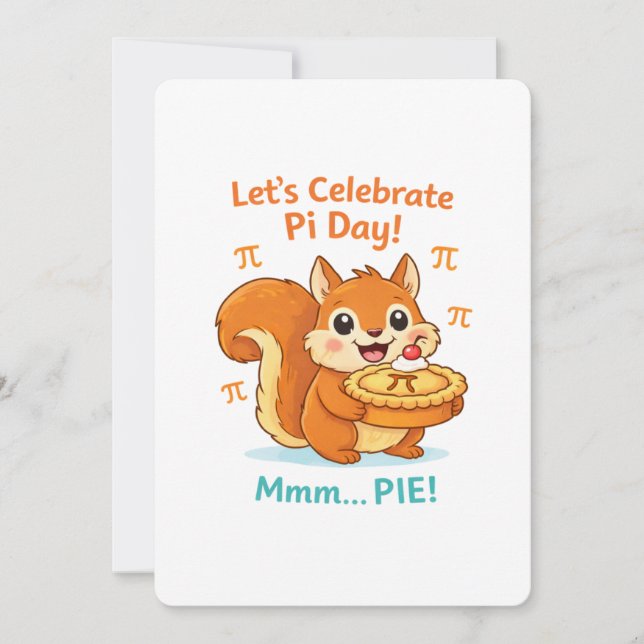 Funny Pi Day Animal with Pie – Math Lover Gift Invitation (Front)