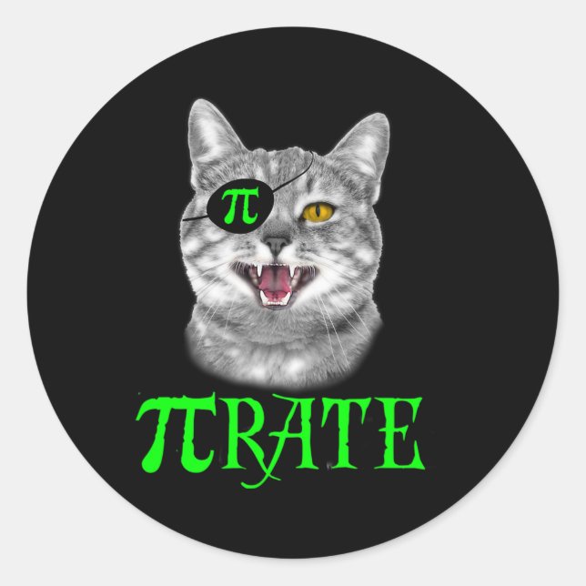 Funny Pi Day Math Science Cat Pirate Colour  Classic Round Sticker (Front)