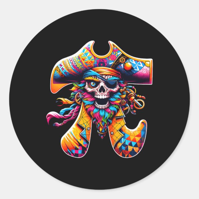 Funny Pi Day Pirate Pi Symbol Math Colourful Mathe Classic Round Sticker (Front)