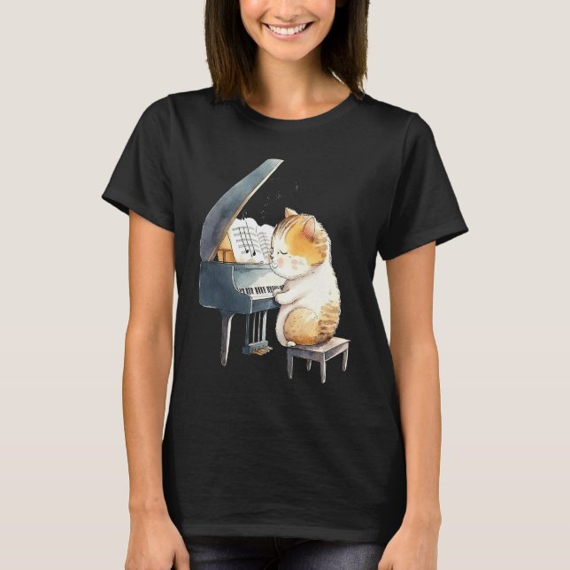 Funny Piano Music Cat Men Women Kids Cat Piano Lov T-Shirt (Front)
