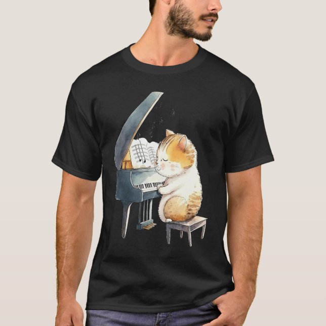 Funny Piano Music Cat Men Women Kids Cat Piano Lov T-Shirt (Front)