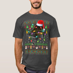 Funny Piano Music Lover Xmas Santa Hat Piano Ugly T-Shirt