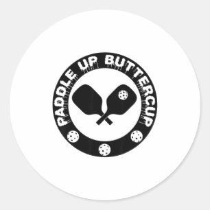 Funny pickle ball lover paddle up buttercup classic round sticker