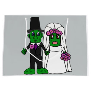 Funny Pickle Bride and Groom Wedding Cartoon Large Gift Bag