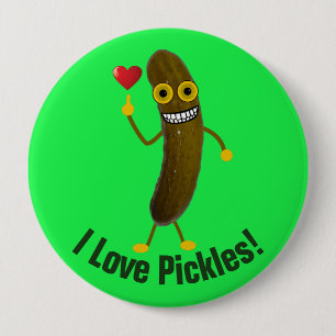 Funny Pickle Cartoon I love Pickles Button