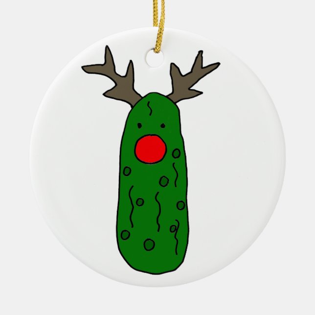 Funny Pickle Christmas Reindeer Cartoon Ceramic Tree Decoration (Front)