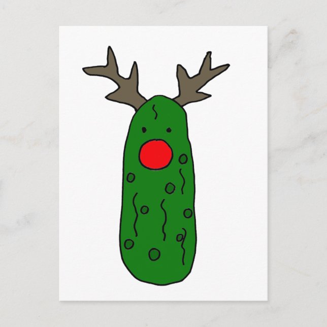 Funny Pickle Christmas Reindeer Cartoon Holiday Postcard (Front)