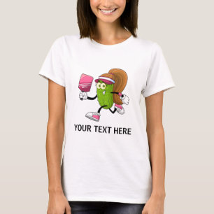 Funny Pickle Girl Playing Pickleball Custom Text T-Shirt