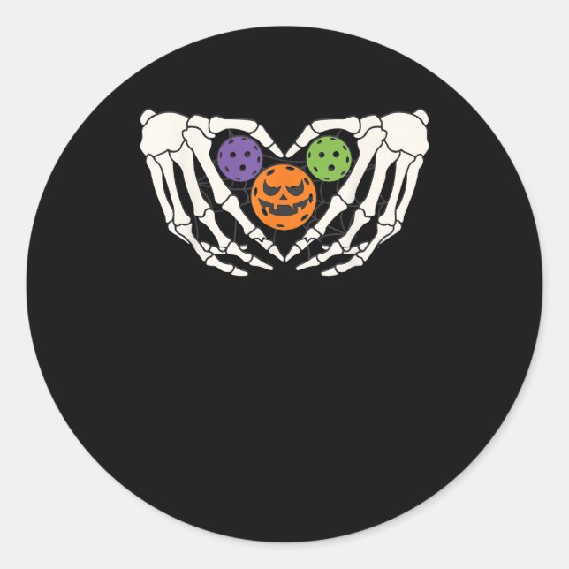 Funny Pickle Halloween Skeleton Hands Heart Pumpki Classic Round Sticker (Front)
