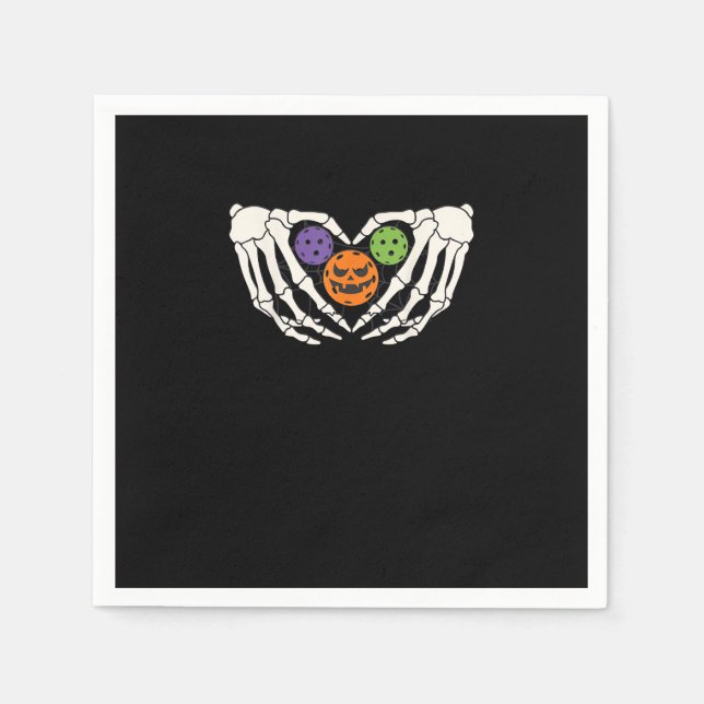 Funny Pickle Halloween Skeleton Hands Heart Pumpki Napkin (Front)