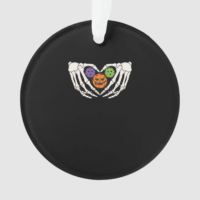 Funny Pickle Halloween Skeleton Hands Heart Pumpki Ornament (Front)