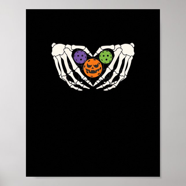 Funny Pickle Halloween Skeleton Hands Heart Pumpki Poster (Front)