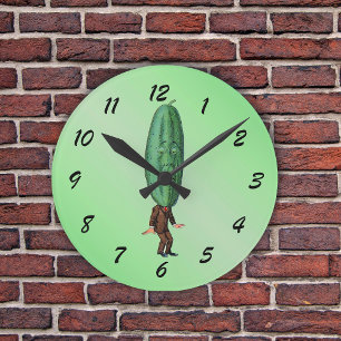 Funny Pickle Head Man Wearing Suit Round Clock