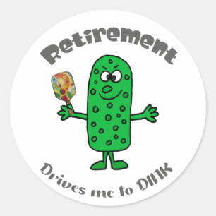 Funny Pickle Pickleball Player Retirement Cartoon Classic Round Sticker