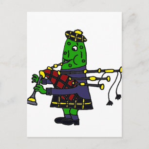 Funny Pickle Playing Bagpipes Original Postcard