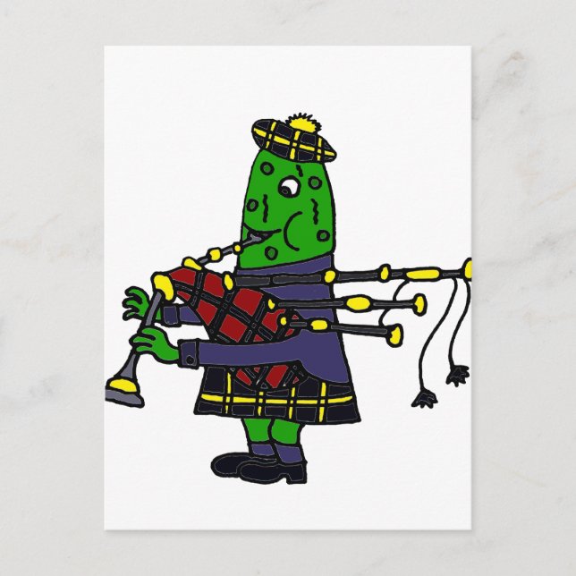 Funny Pickle Playing Bagpipes Original Postcard (Front)