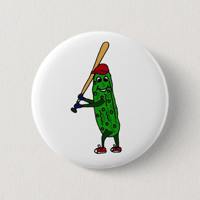 Funny Pickle Playing Baseball Cartoon 6 Cm Round Badge (Front)