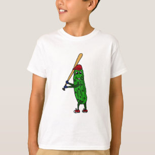 Funny Pickle Playing Baseball Cartoon T-Shirt