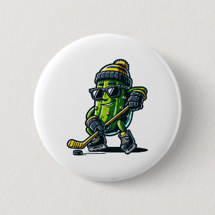Funny Pickle Playing Hockey Sports Humor And Winte 6 Cm Round Badge