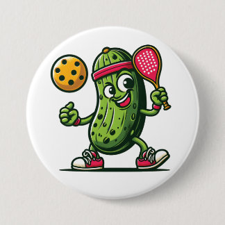 Funny pickle playing pickleball 7.5 cm round badge