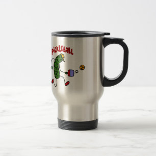 Funny Pickle Playing Pickleball Action Design Travel Mug