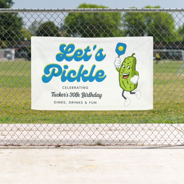 Funny Pickle Playing Pickleball Birthday Party Banner (Insitu)