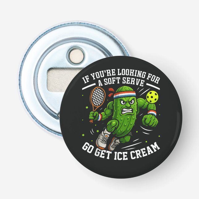 Funny Pickle Playing Pickleball Bottle Opener (Front)