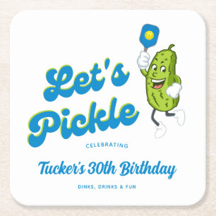 Funny Pickle Playing Pickleball Custom Text Square Paper Coaster