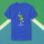 Funny Pickle Playing Pickleball Custom Text T-Shirt<br><div class="desc">The perfect shirt for a pickleball fanatic.  Design features a pickle playing pickleball.  Add custom text to personalise or delete.</div>