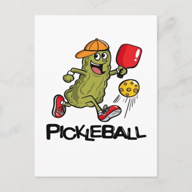 Funny Pickle Playing Pickleball  Holiday Postcard (Front)