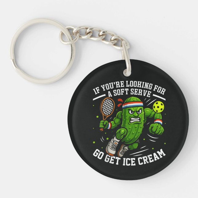 Funny Pickle Playing Pickleball Key Ring (Front)