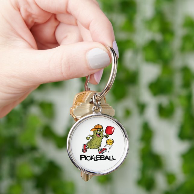 Funny Pickle Playing Pickleball  Key Ring (Hand)