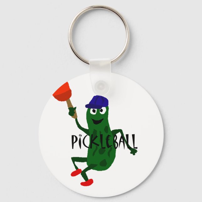Funny Pickle Playing Pickleball Key Ring (Front)