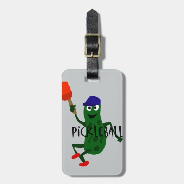 Funny Pickle Playing Pickleball Luggage Tag (Front Vertical)