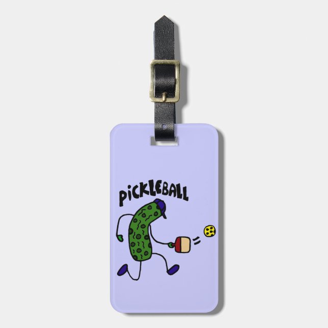 Funny Pickle Playing Pickleball Luggage Tag (Front Vertical)