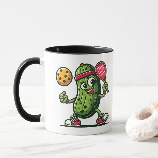 Funny pickle playing pickleball  mug (With Donut)