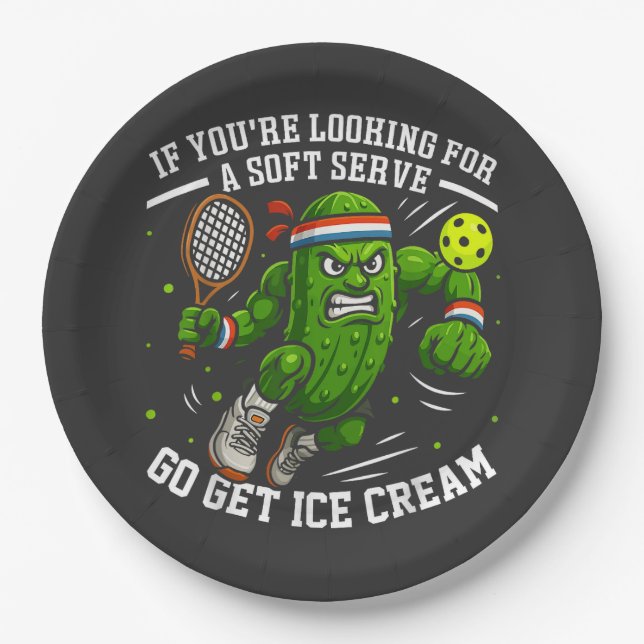 Funny Pickle Playing Pickleball Paper Plate (Front)