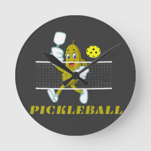 Funny Pickle Playing Pickleball Round Clock