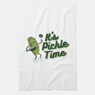 Funny Pickle Playing Pickleball Tea Towel