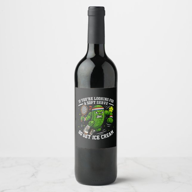 Funny Pickle Playing Pickleball Wine Label (Front)