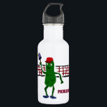 Funny Pickle Playing Pickleball with Net Art 532 Ml Water Bottle<br><div class="desc">Fun primitive art style pickle holding pickleball paddle and playing pickleball net.</div>